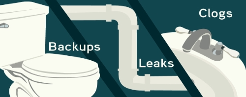 Illustration of toilet and sink backups, leaks and clogs