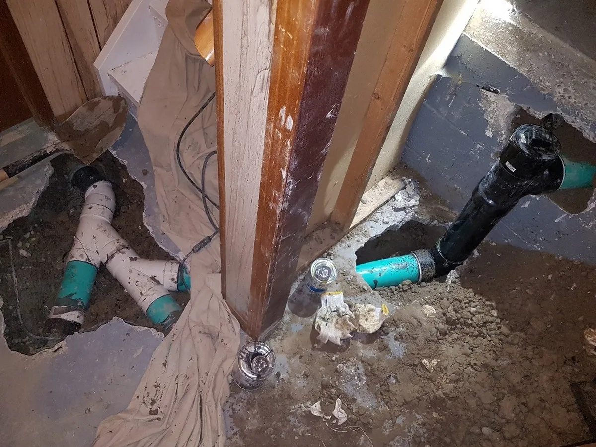 Dug up sewer line about to be replaced by Mr. Rooter Plumbing in Toronto