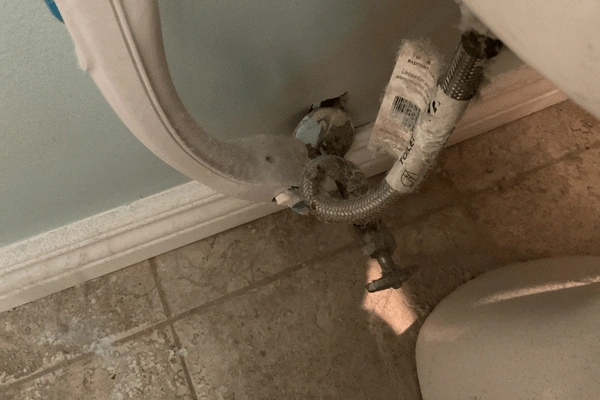 fixing a broken toilet.