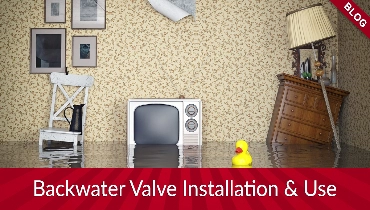 living room that's flooded with text overlay that says backwater valve installation and use