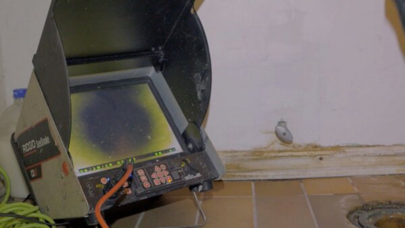 Screen used for camera diagnostic by plumber while checking for leaks in Mississauga home.