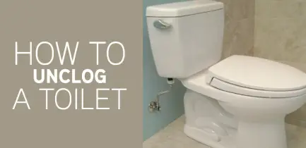 How to Unclog a Toilet title next to white toilet