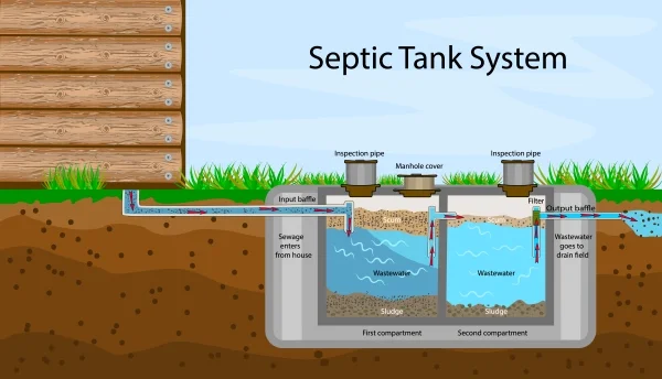 Septic Tank diagram of a septic system and drain field.