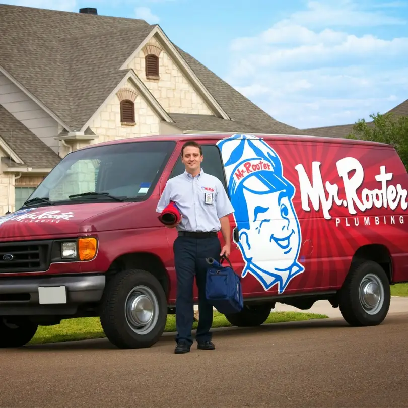 Mr. Rooter plumber outside of Edmonton home to perform water softener installation
