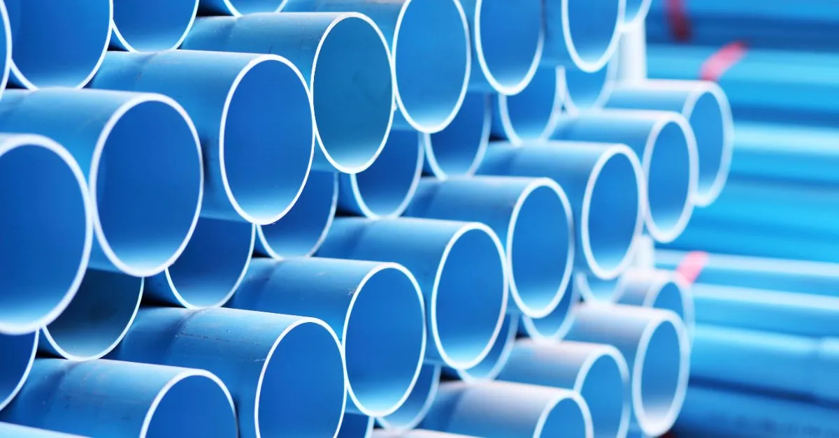 A stack of blue pipe liners used for pipe lining during trenchless sewer line repairs in Ottawa, ON.
