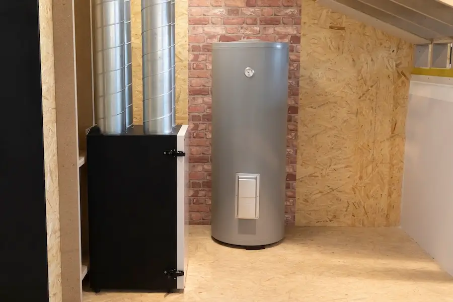 A traditional water heater that stores hot water.