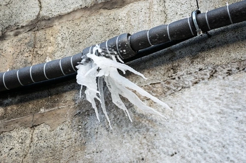 A frozen water pipe after bursting