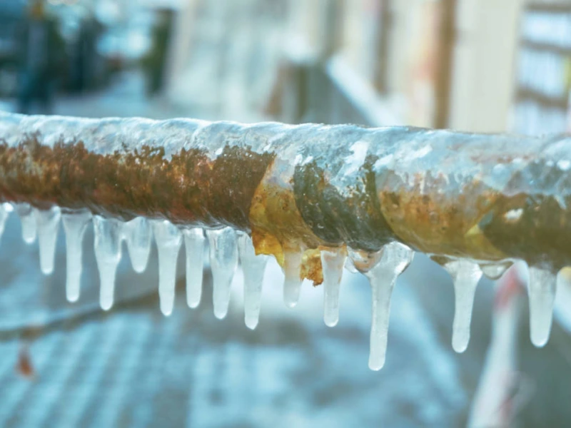 frozen pipe with ice on the outside of it.