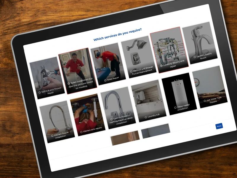 Pricing estimator screen on an ipad.
