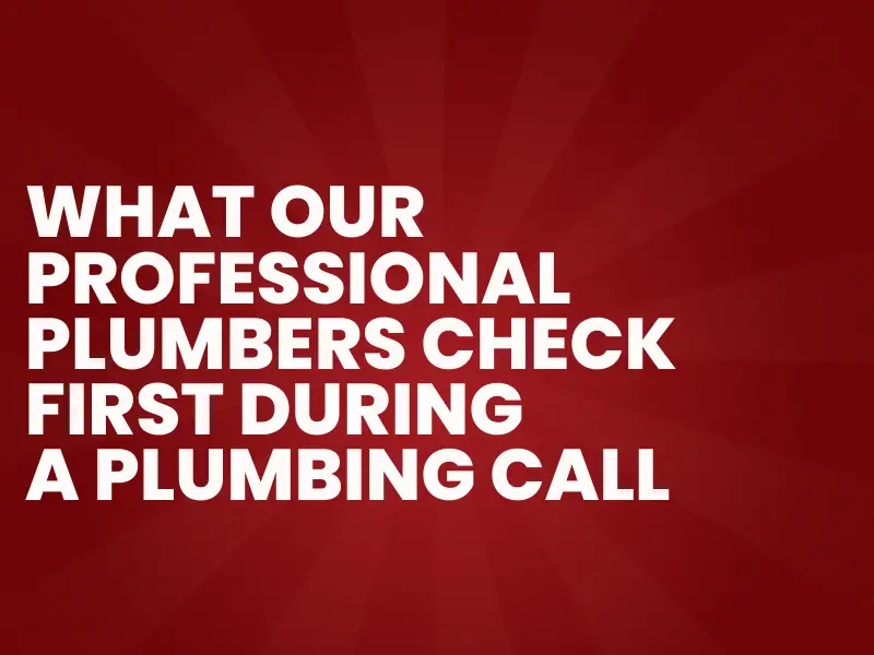 Wide red banner graphic displaying the title &ldquo;What Our Professional Plumbers Check First During a Plumbing Call.&rdquo; 