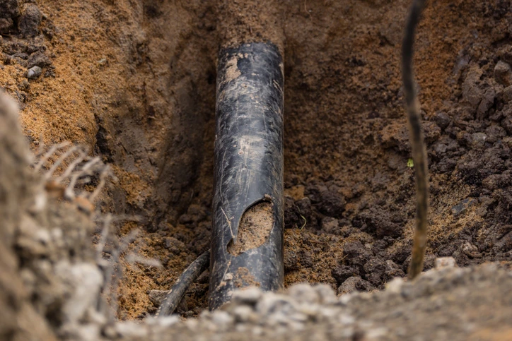 A damaged underground sewer pipe with a visible crack in the line, showing how aging or broken pipes can lead to recurring sewer backups.